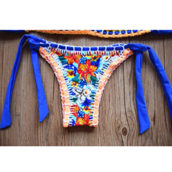 Crochet Triangle Strap Brazilian Thong Bikini XL - Picture 6 of 8